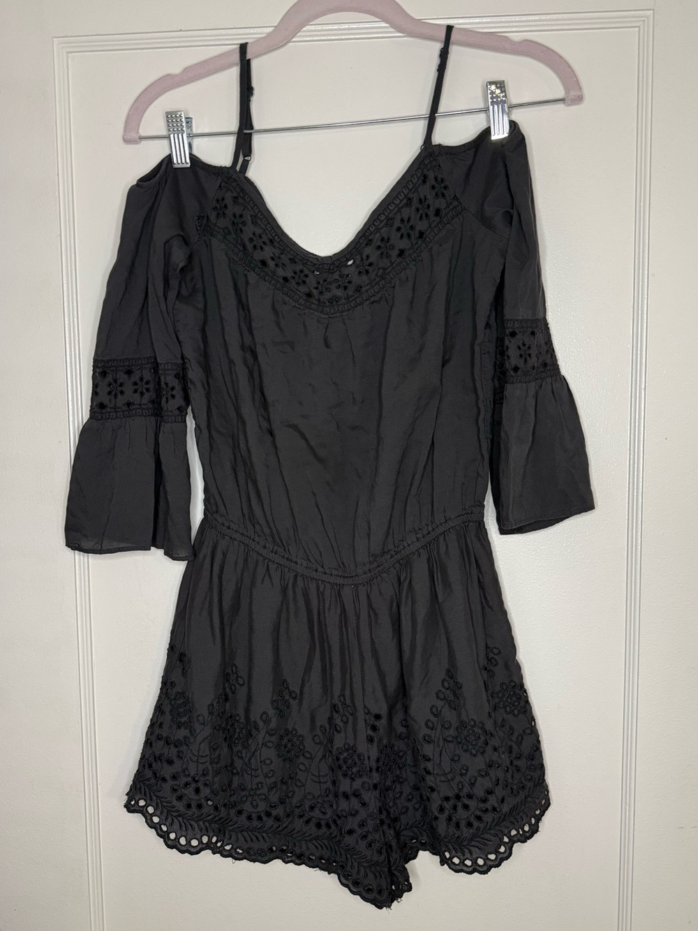 American Eagle Black Romper with Lace